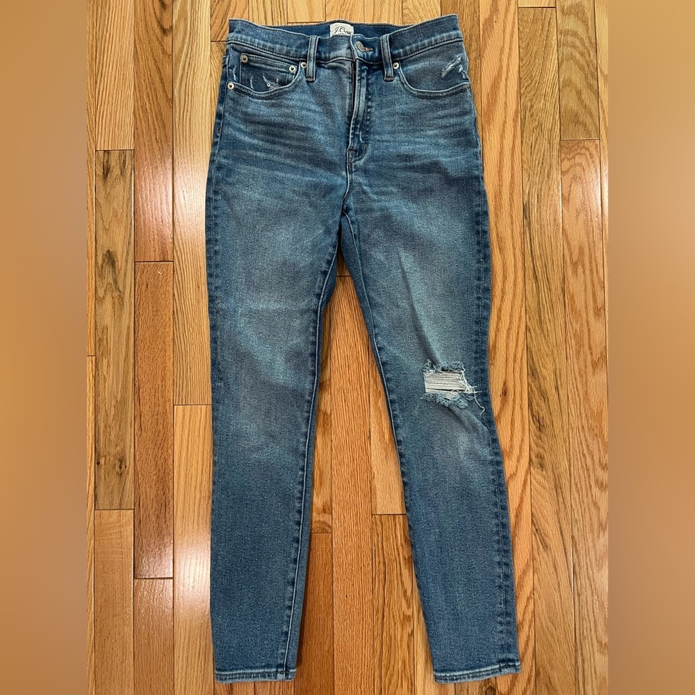 J. Crew Distressed Blue 10” Toothpick Skinny Jeans